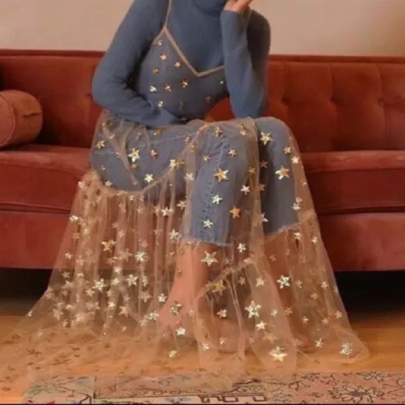 Gold Galaxy Sparkle Mesh Maxi Dress Cover Up - Picture 5 of 6